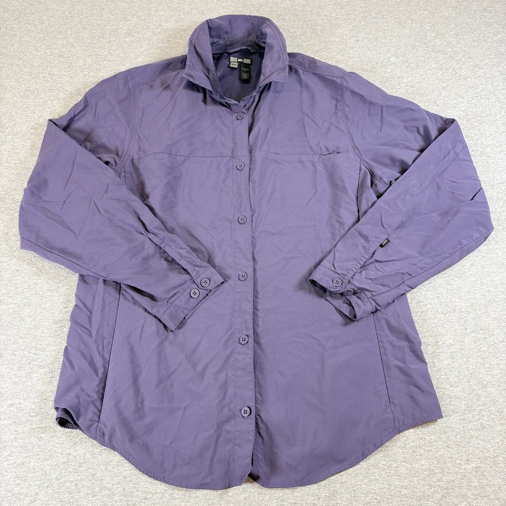 REI Button Up Shirt Womens XL Blue Hiking Outdoor Long Sleeve UPF 30+